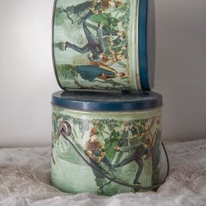 Set of 2 Currier and Ives Tin Buckets